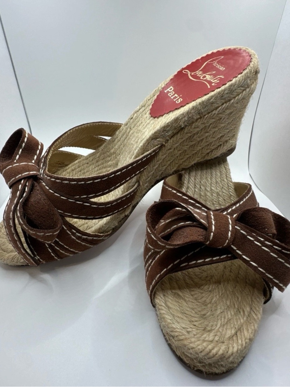 Christian Louboutin Brown Espadrille Wedge Sandal with Bow Accent